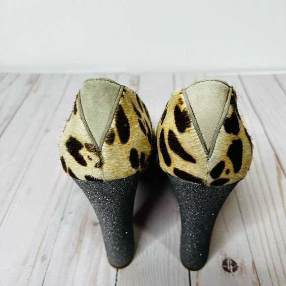 Sam Edelman Frances Leopard Glitter Block Heel Pump Size 8.5 - Picture 3 of 10